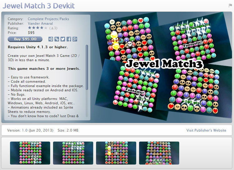 unity3d游戲插件 Jewel Match 3 Devkit 寶石匹配 三消游戲