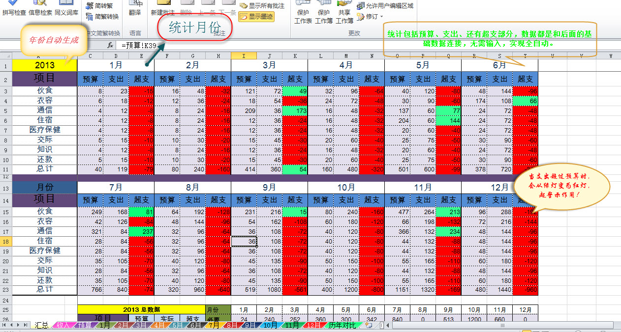 家庭個人理財電子記賬本excel表格 流水賬收支 財務明細家用軟件