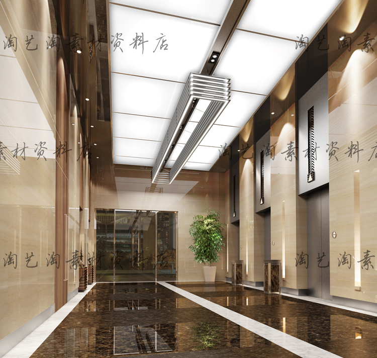 2014最新辦公空間走廊3d模型 公裝走道過道電梯間候梯廳3dmax模型