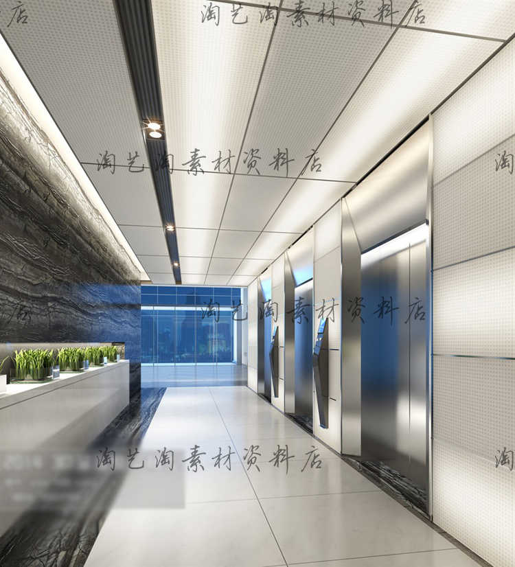 2014最新辦公空間走廊3d模型 公裝走道過道電梯間候梯廳3dmax模型