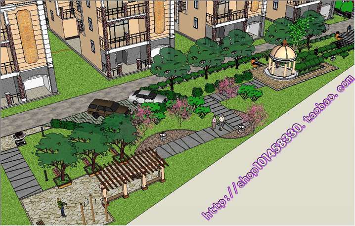 住宅別墅庭院/小花園SU景觀設計模型庫sketchup草圖大師素材資料