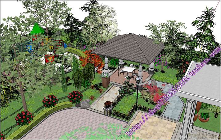 住宅別墅庭院/小花園SU景觀設計模型庫sketchup草圖大師素材資料