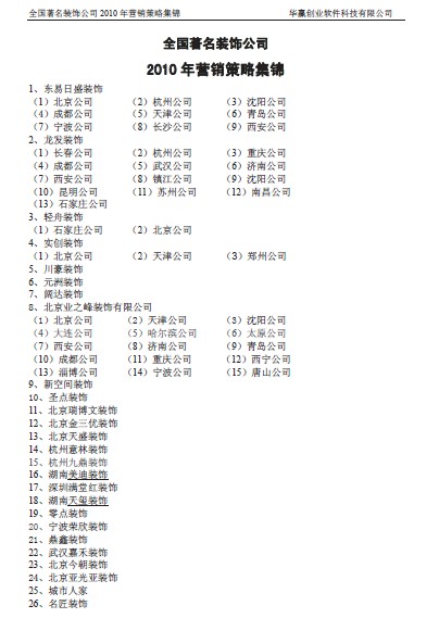 全國知名裝飾公司營銷策劃方案集錦/家裝公司營銷策劃管理資料