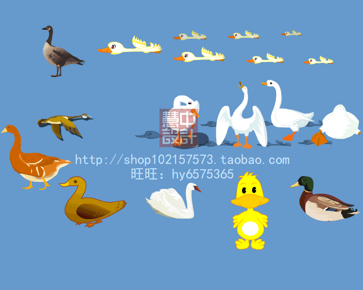 FLASH卡通動物動態(tài)鳥雞鴨馬鴿子蝴蝶蜻蜓蜘蛛蜜蜂天鵝矢量素材A3