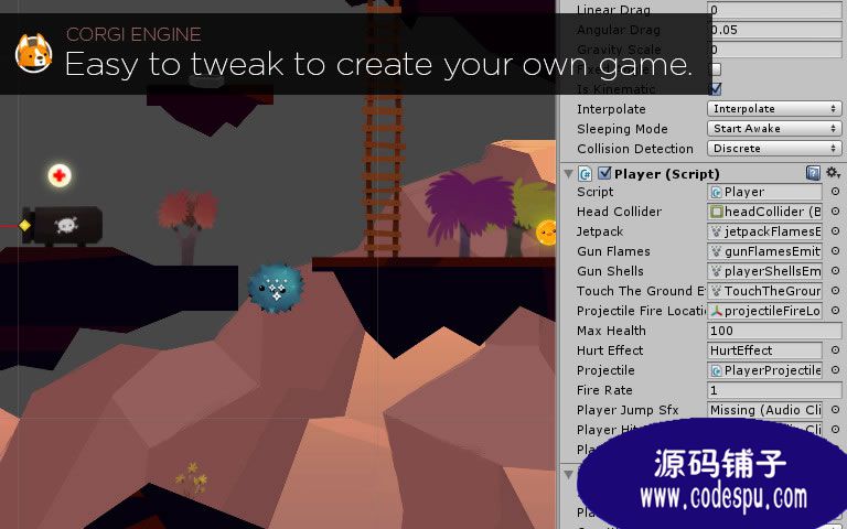 unity2D橫版卡通游戲引擎源碼 支持移動平臺