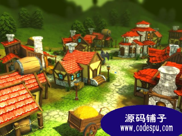 Unity3D中世紀卡通村莊場景Medieval Village c#+js腳本