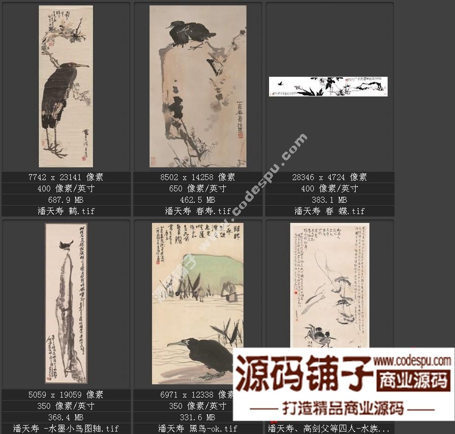 高清國畫 潘天壽作品選 素材 圖片 名畫 水墨設計素材8幅
