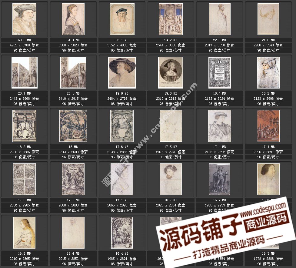 素描類系列圖庫 Hans Holbein荷爾拜因素描197幅1.91GB