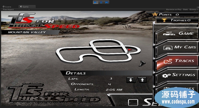 Unity 3D《極品狂暴飛車》游戲源碼_unity5.2版本實測可用