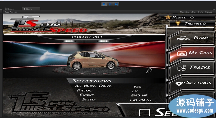 Unity 3D《極品狂暴飛車》游戲源碼_unity5.2版本實測可用