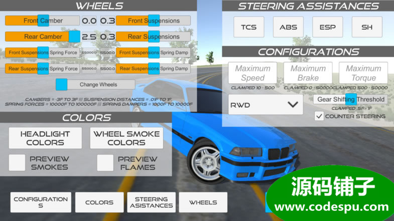 unity汽車控制系統(tǒng)源碼 Realistic Car Controller 3.0f
