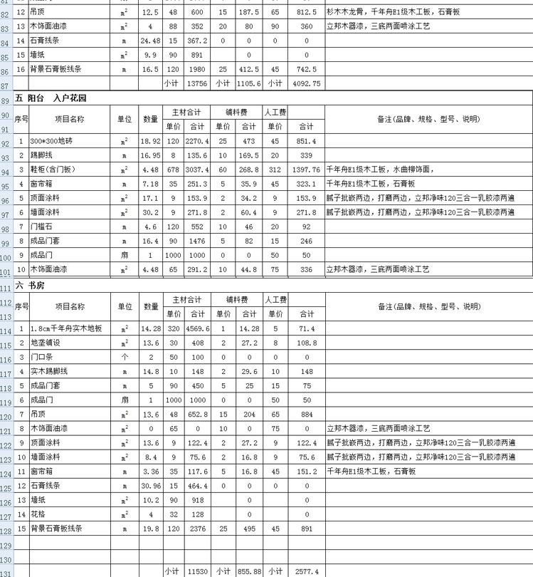 室內裝飾裝修清單報價表格 家裝工裝cad圖紙 新裝修預算表模板